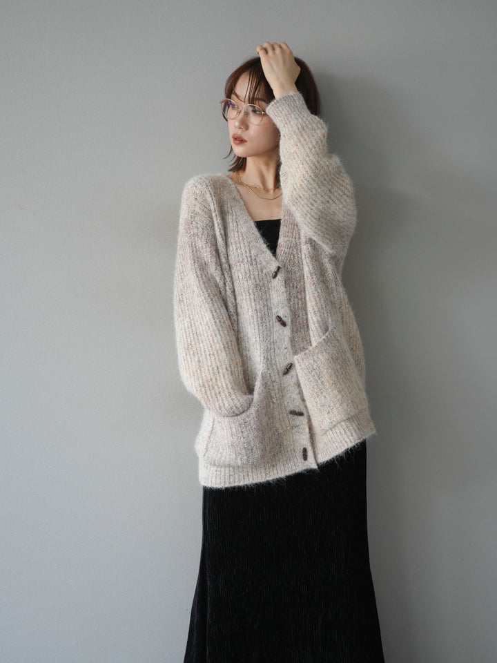 [予約]トグルボタン畦編みオーバニットカーディガン/beige