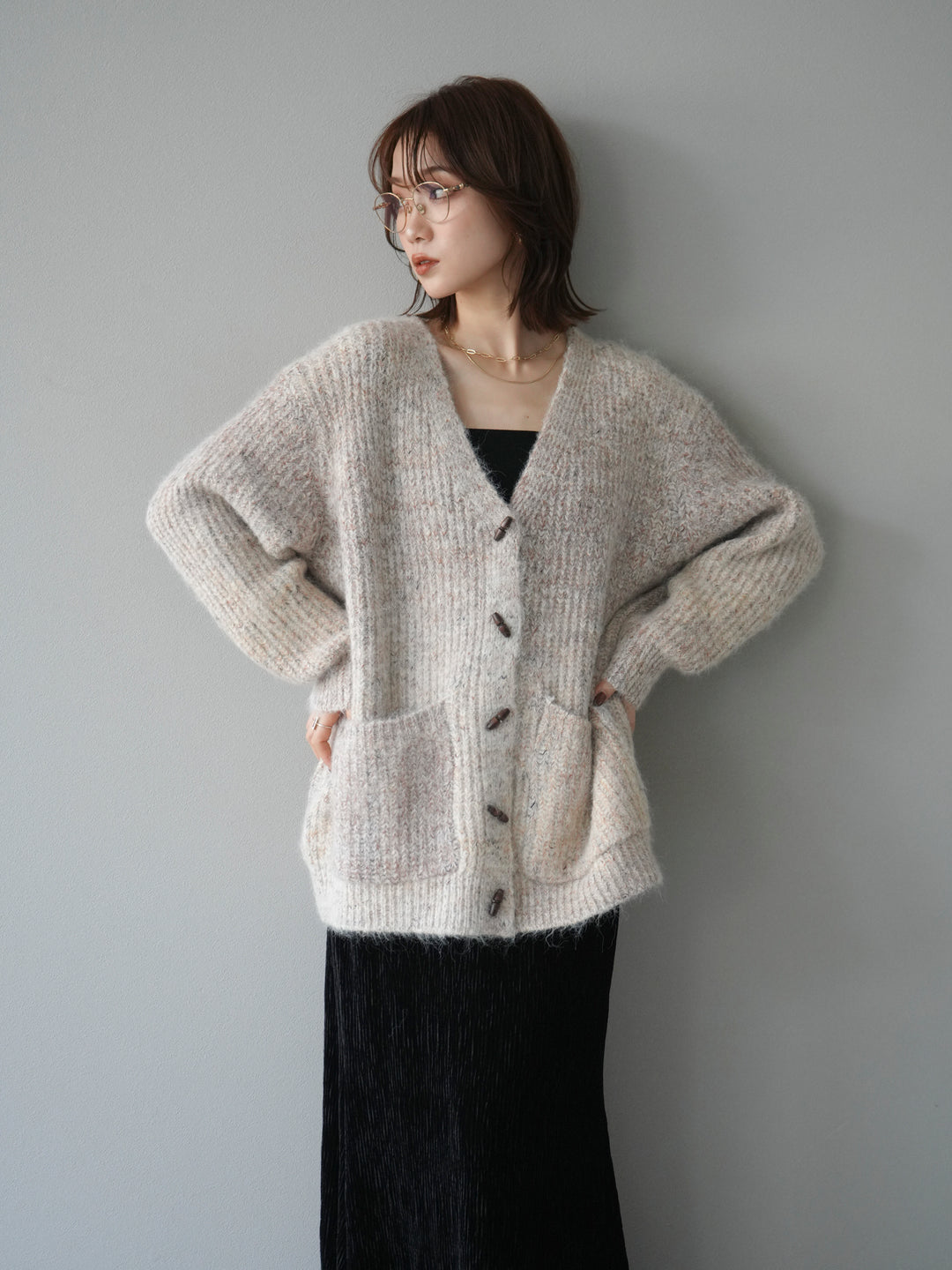 [予約]トグルボタン畦編みオーバニットカーディガン/beige