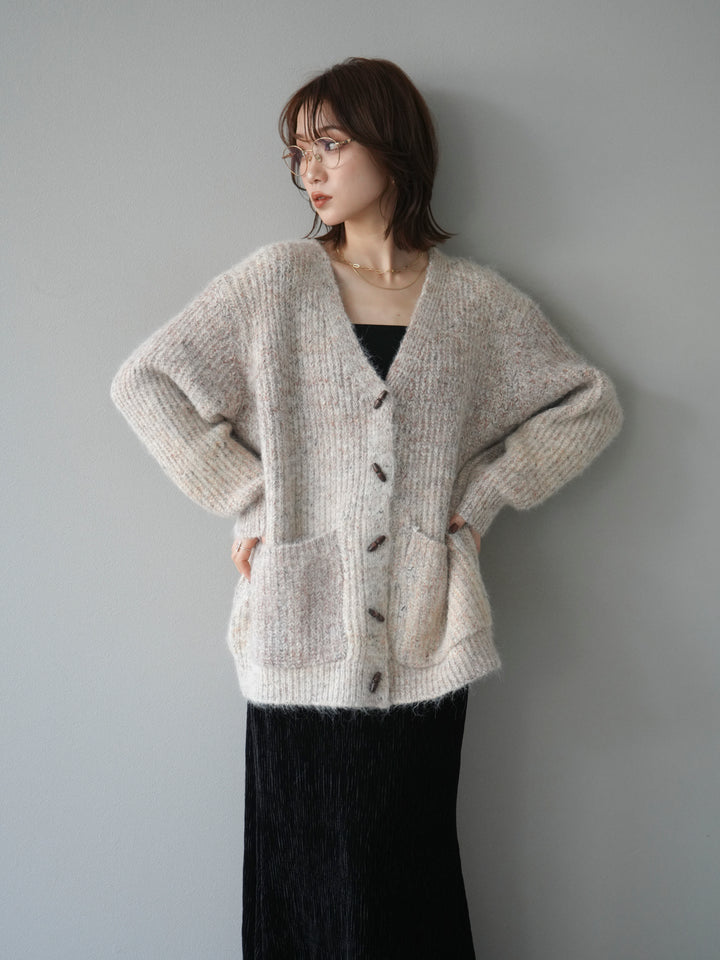 [予約]トグルボタン畦編みオーバニットカーディガン/beige