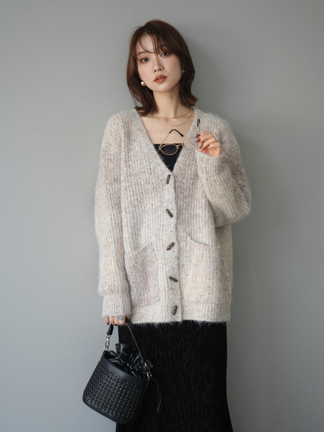 [予約]トグルボタン畦編みオーバニットカーディガン/beige