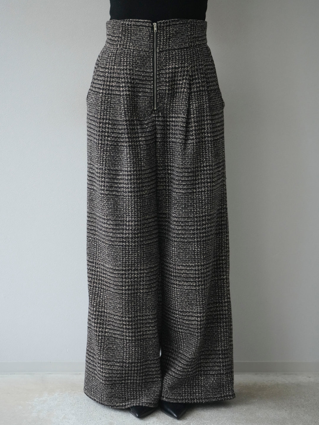 [予約]フロントジップミックスツイードワイドパンツ/brown