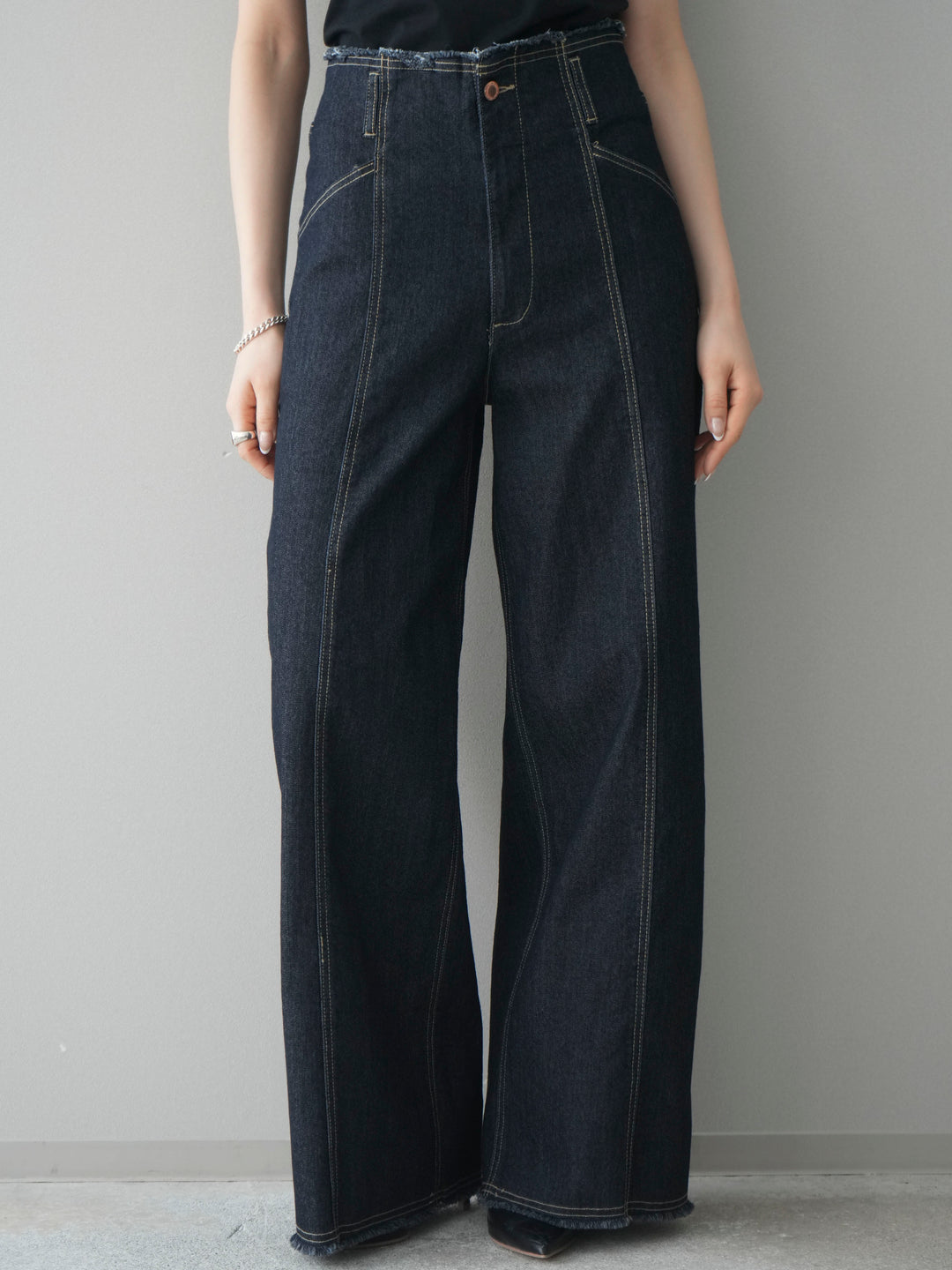 [予約]センターステッチストレッチカットオフデニムパンツ/onewash