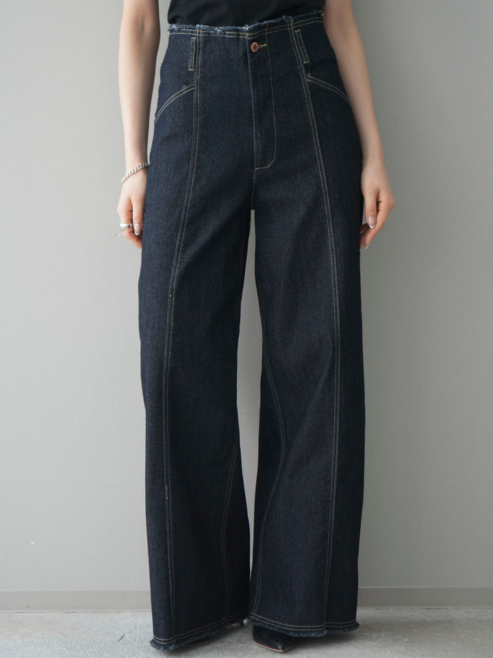 [予約]センターステッチストレッチカットオフデニムパンツ/onewash