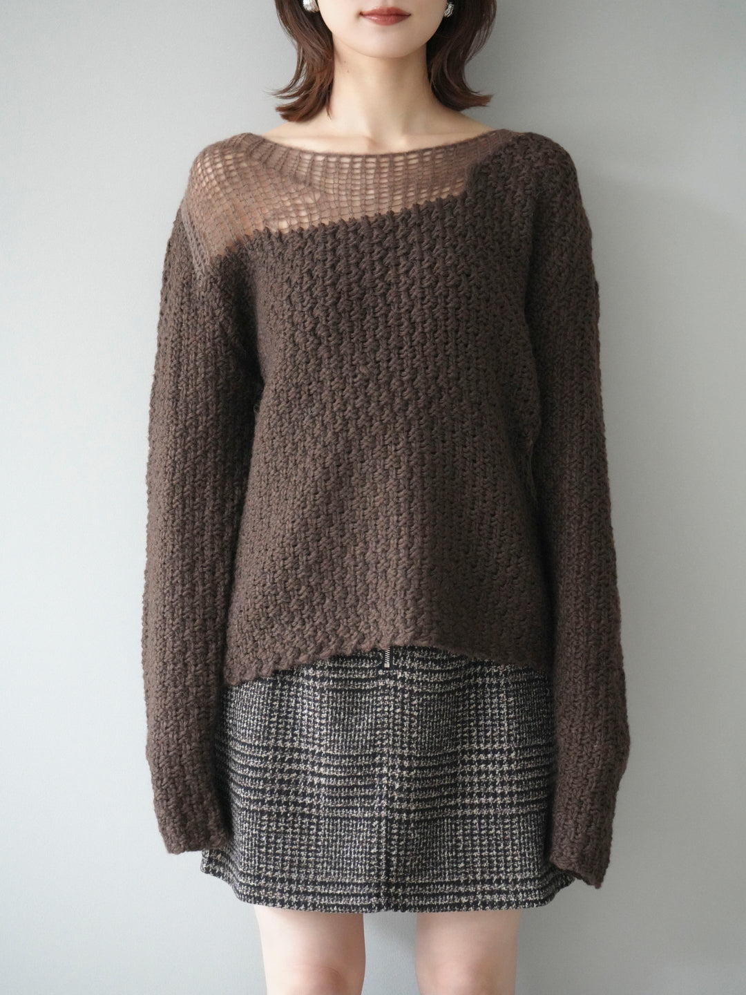 [予約]ダメージデザインニットプルオーバー/brown