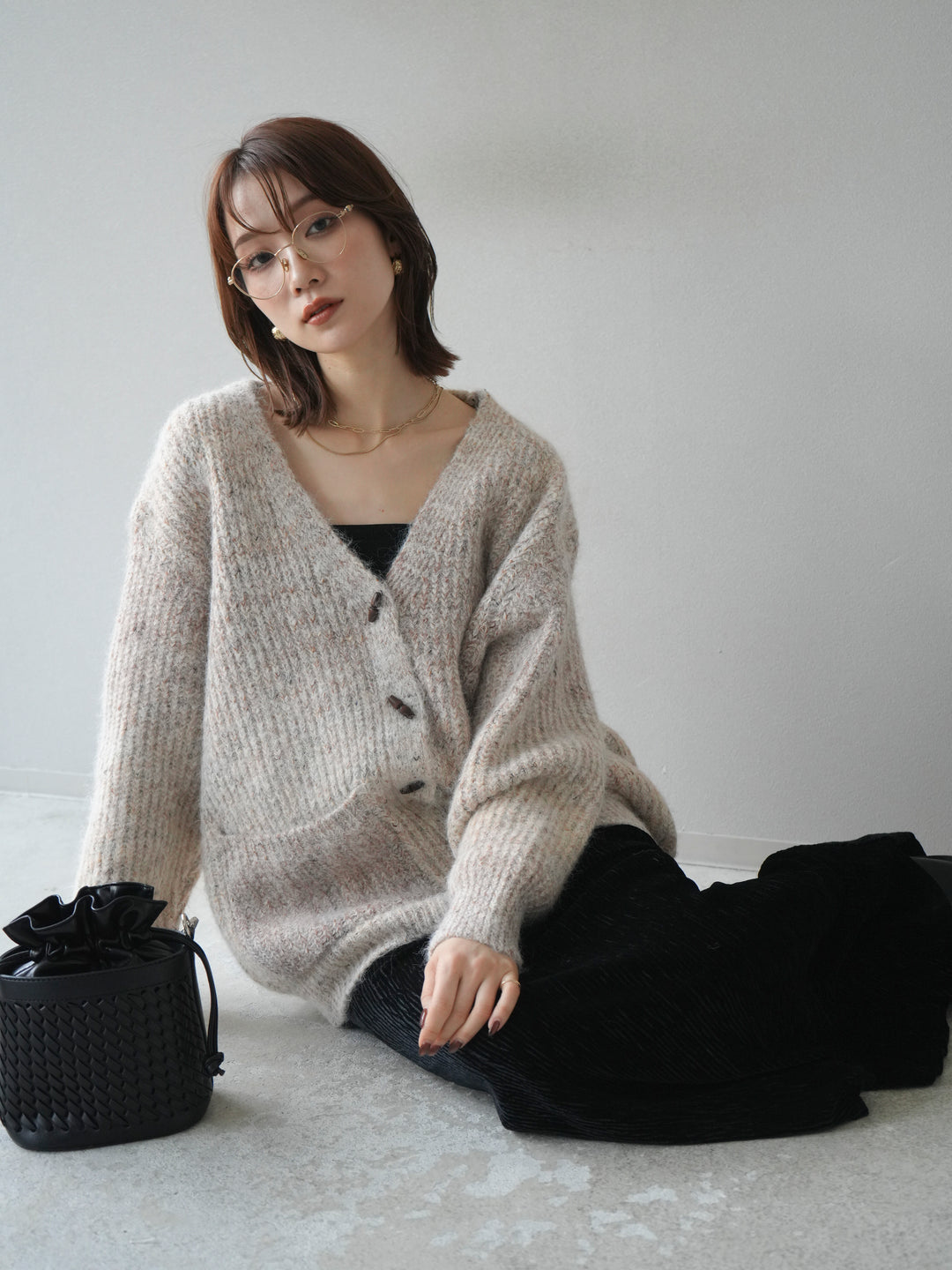 [予約]トグルボタン畦編みオーバニットカーディガン/beige