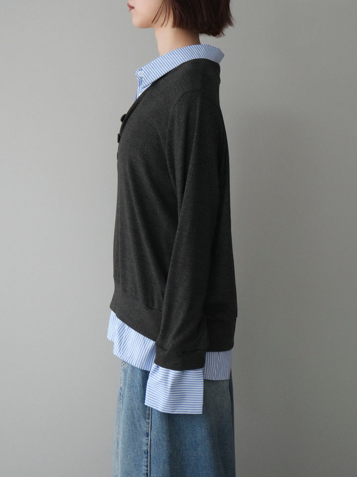 [予約]シャツレイヤードデザインカットプルオーバー/charcoal