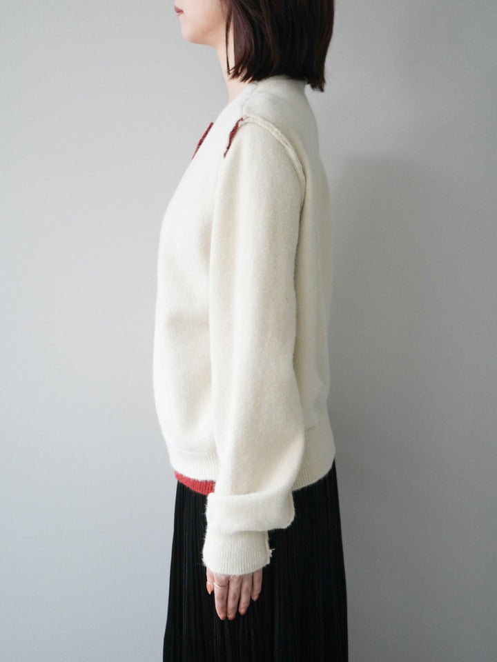 [予約]配色レイヤードニットカーディガン/ apricot