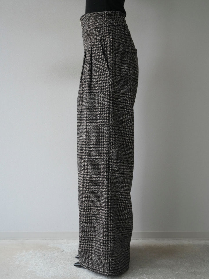 [予約]フロントジップミックスツイードワイドパンツ/brown