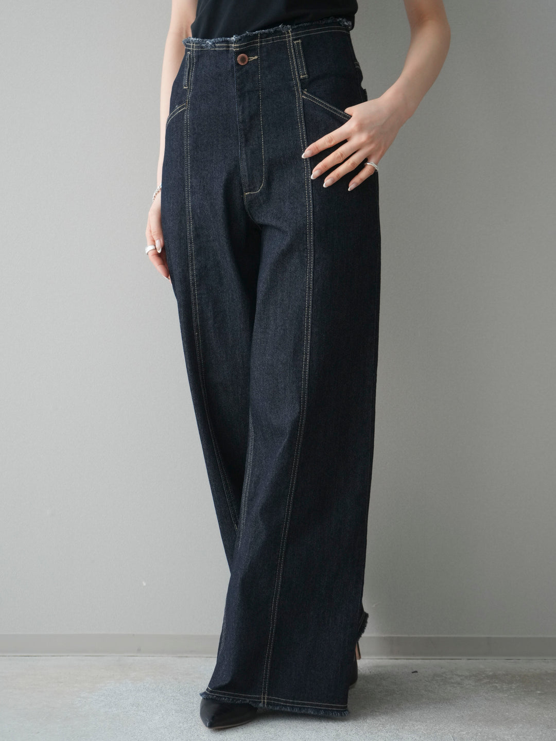 [予約]センターステッチストレッチカットオフデニムパンツ/onewash