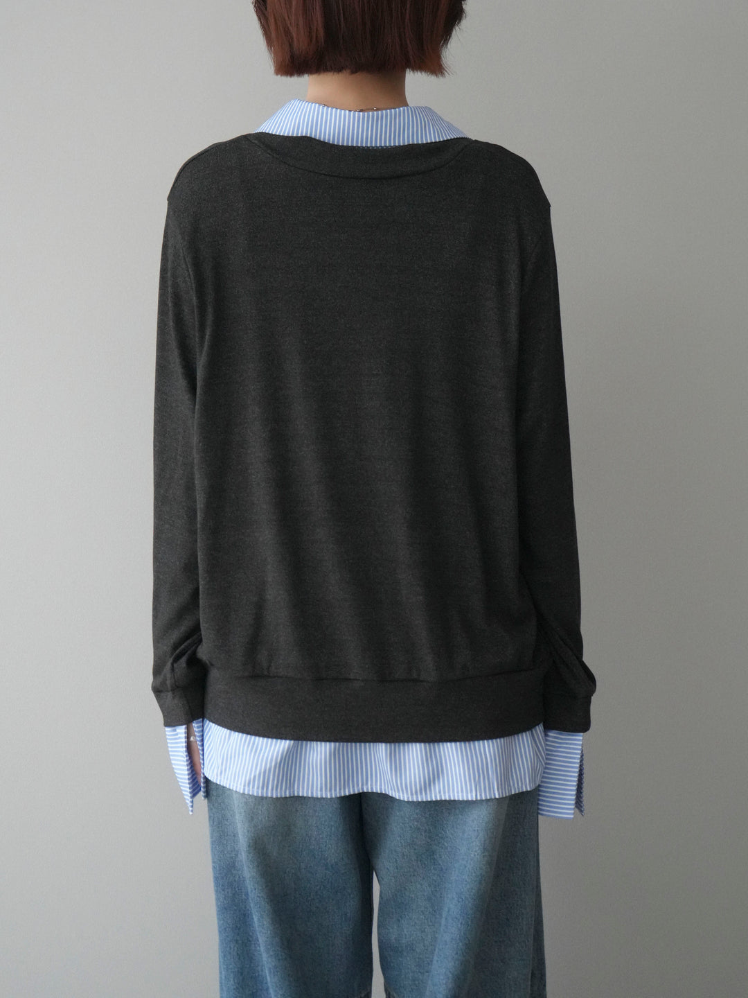 [予約]シャツレイヤードデザインカットプルオーバー/charcoal
