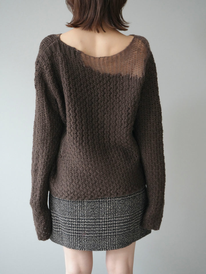 [予約]ダメージデザインニットプルオーバー/brown