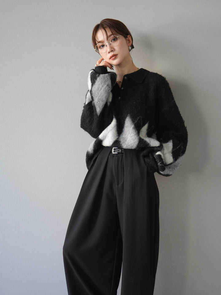 [予約]アーガイル柄ルーズポロニットプルオーバー/black