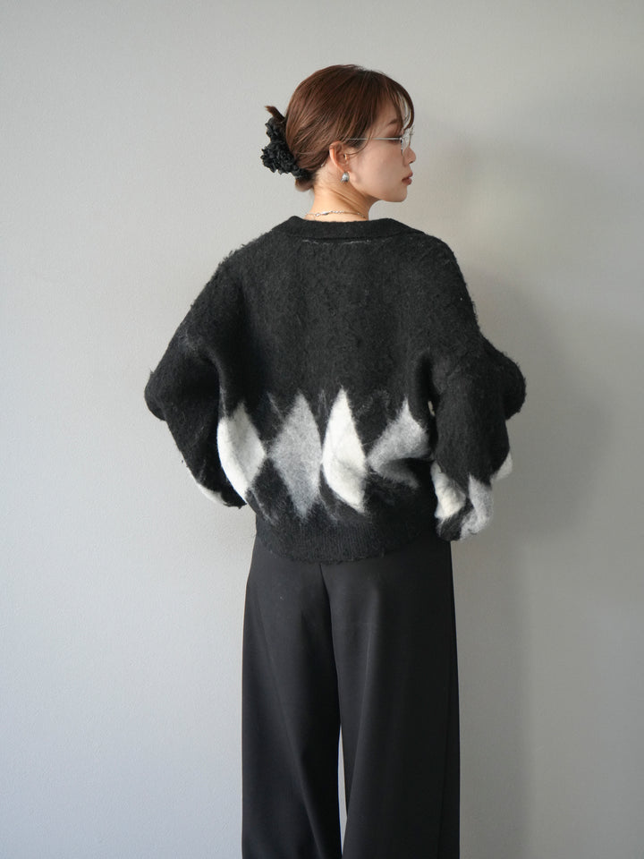 [SET]アーガイル柄ルーズポロニットプルオーバー+ベルトループデザインワイドパンツ(2set)