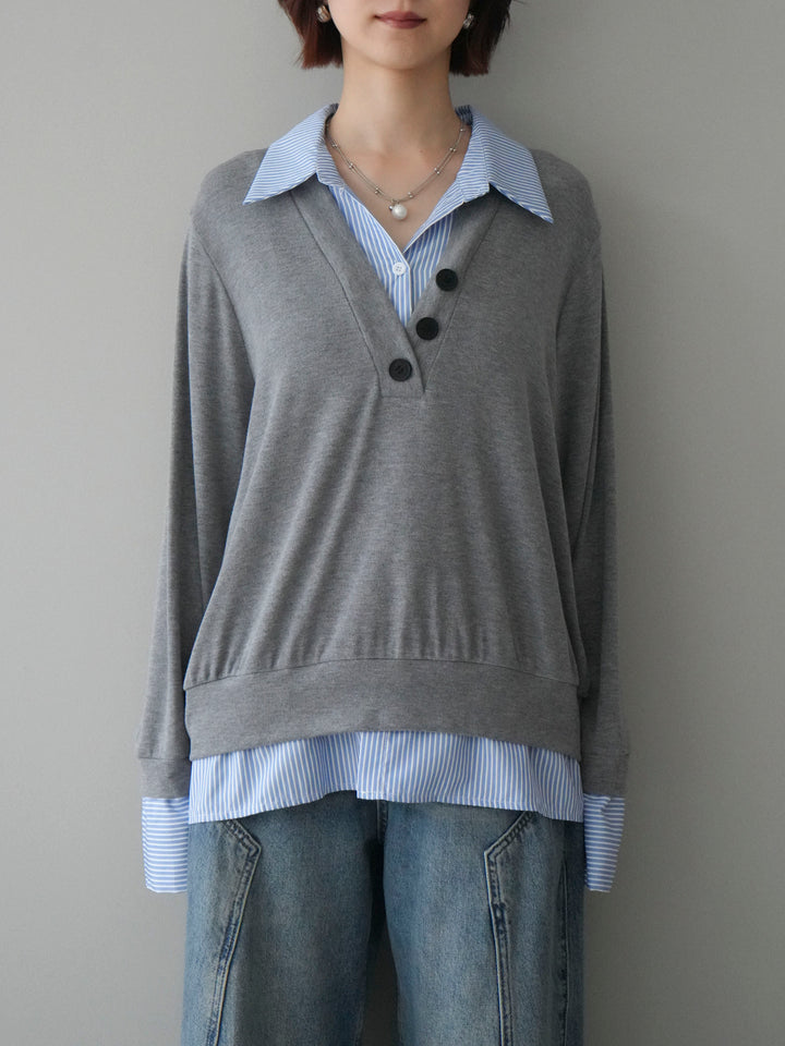 [予約]シャツレイヤードデザインカットプルオーバー/lightgray