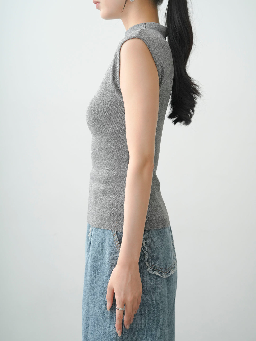 [予約]ビッグフラワーフレンチニットトップス/gray