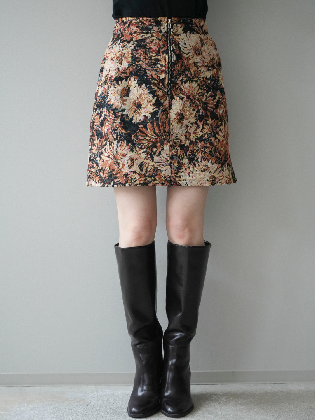 [予約]フロントZIPアソート柄ミニスカート/beigebigflower