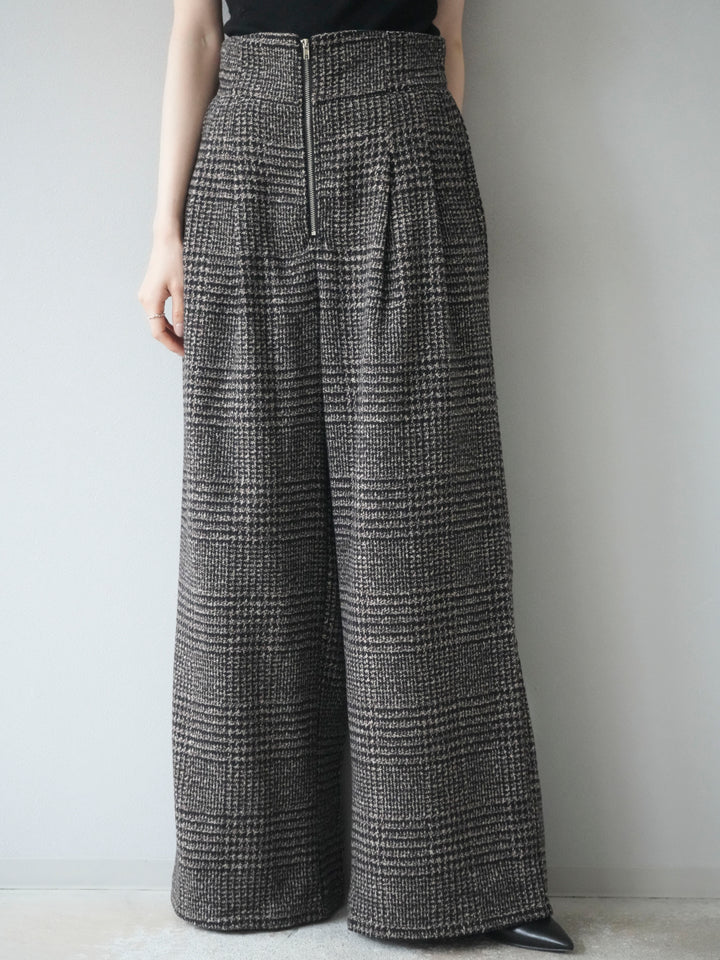 [予約]フロントジップミックスツイードワイドパンツ/brown