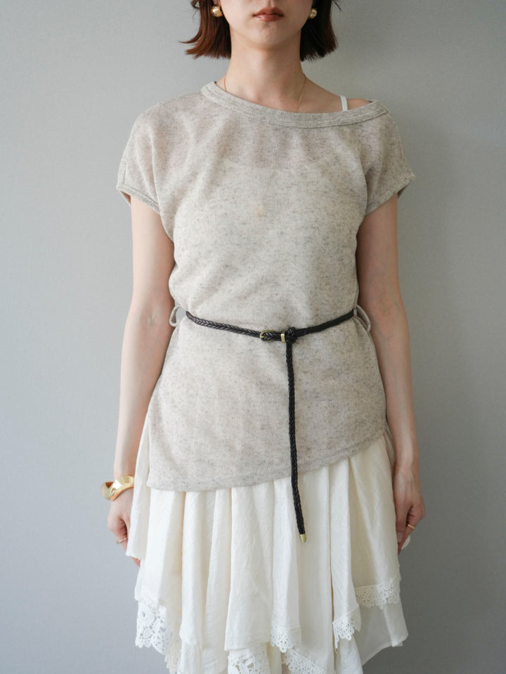 [予約]ベルト付アシメシアーニットトップス/beige