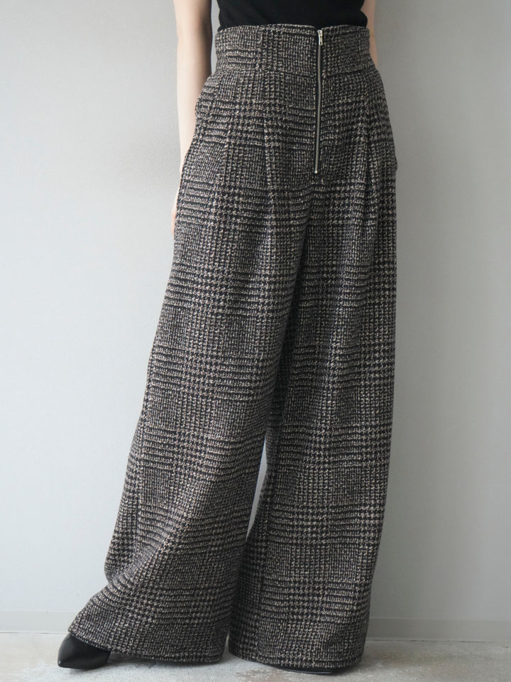 [予約]フロントジップミックスツイードワイドパンツ/brown
