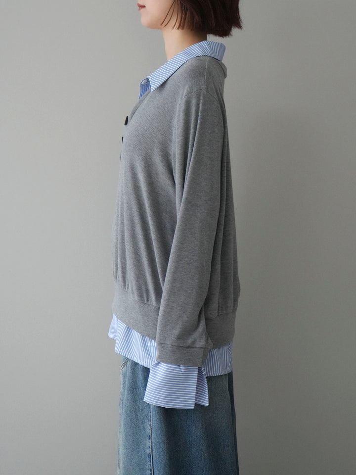 [予約]シャツレイヤードデザインカットプルオーバー/lightgray