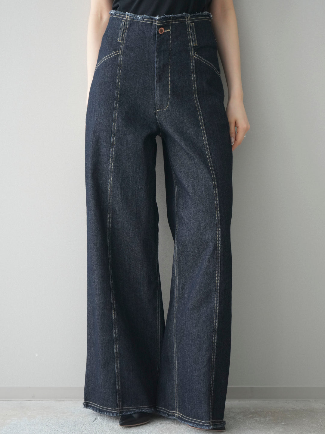 [予約]センターステッチストレッチカットオフデニムパンツ/onewash