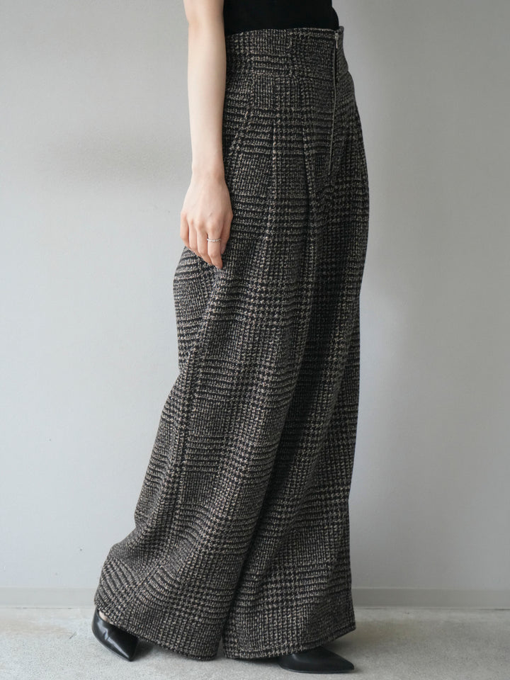 [予約]フロントジップミックスツイードワイドパンツ/brown