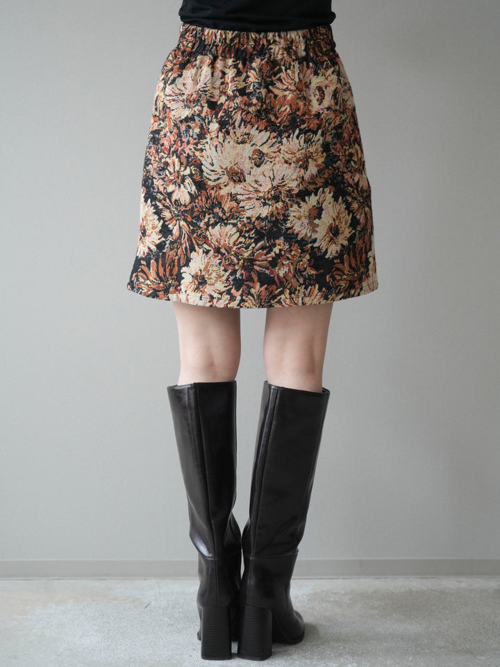 [予約]フロントZIPアソート柄ミニスカート/beigebigflower