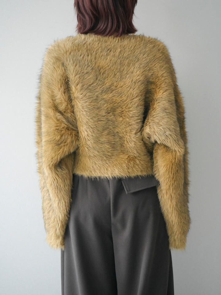 [予約]ミックスシャギーショートニットカーディガン/green