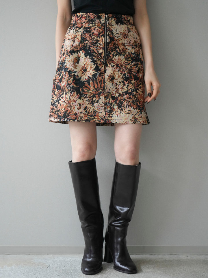 [予約]フロントZIPアソート柄ミニスカート/beigebigflower