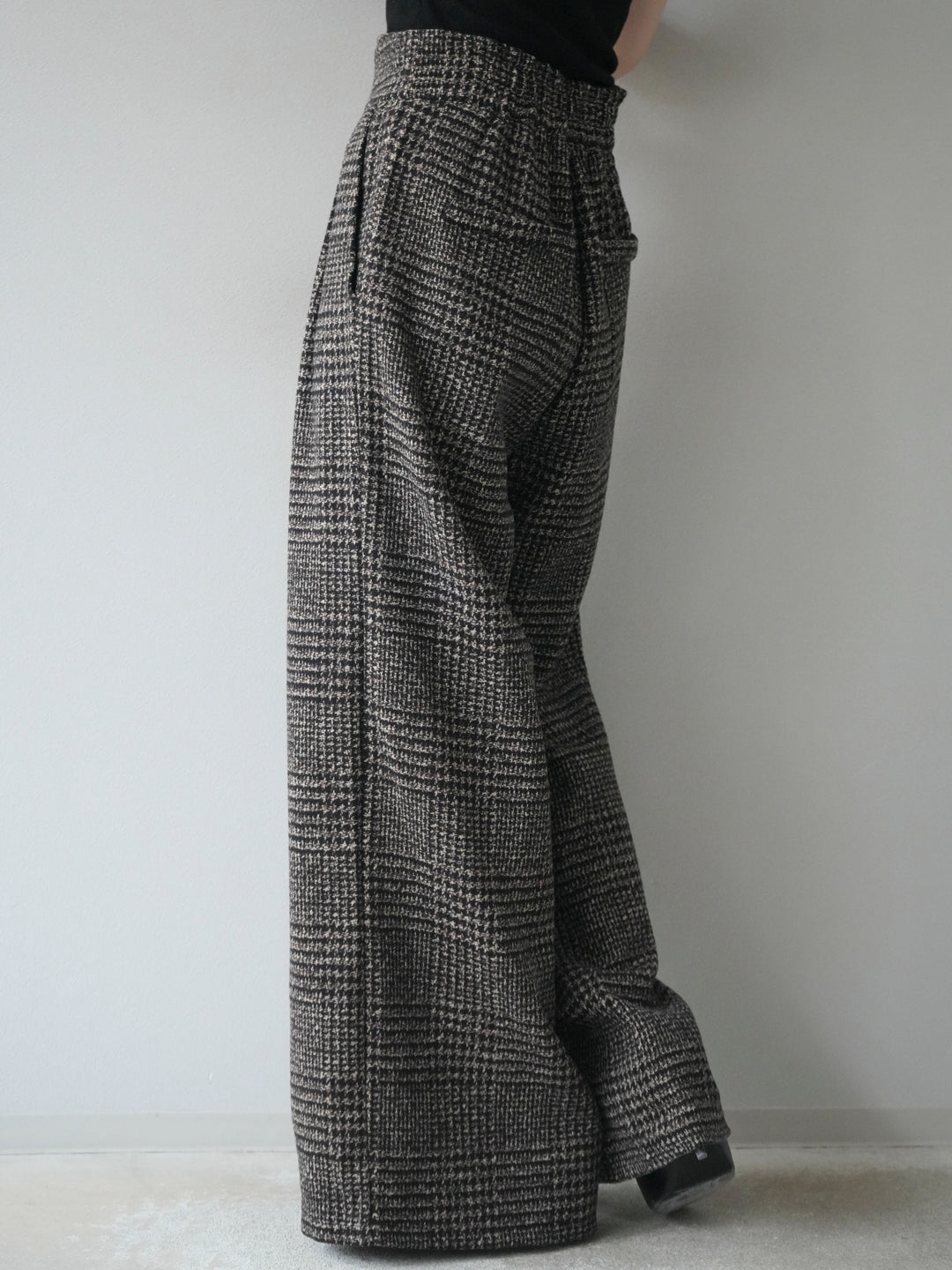 [予約]フロントジップミックスツイードワイドパンツ/brown