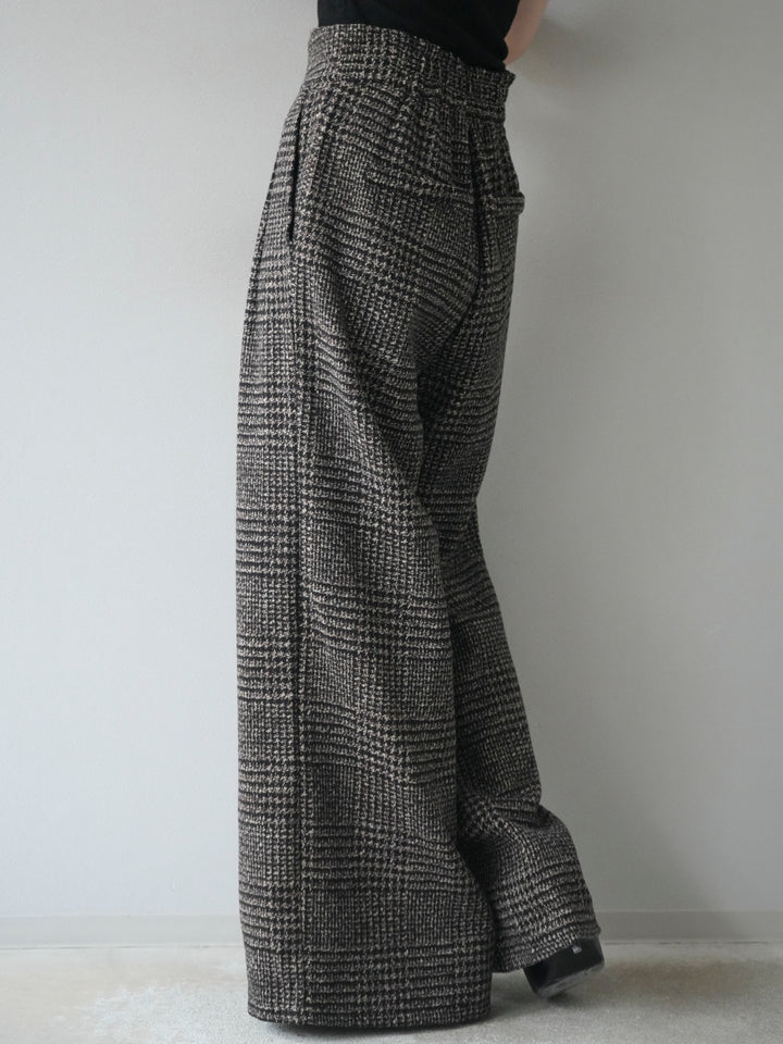 [予約]フロントジップミックスツイードワイドパンツ/brown