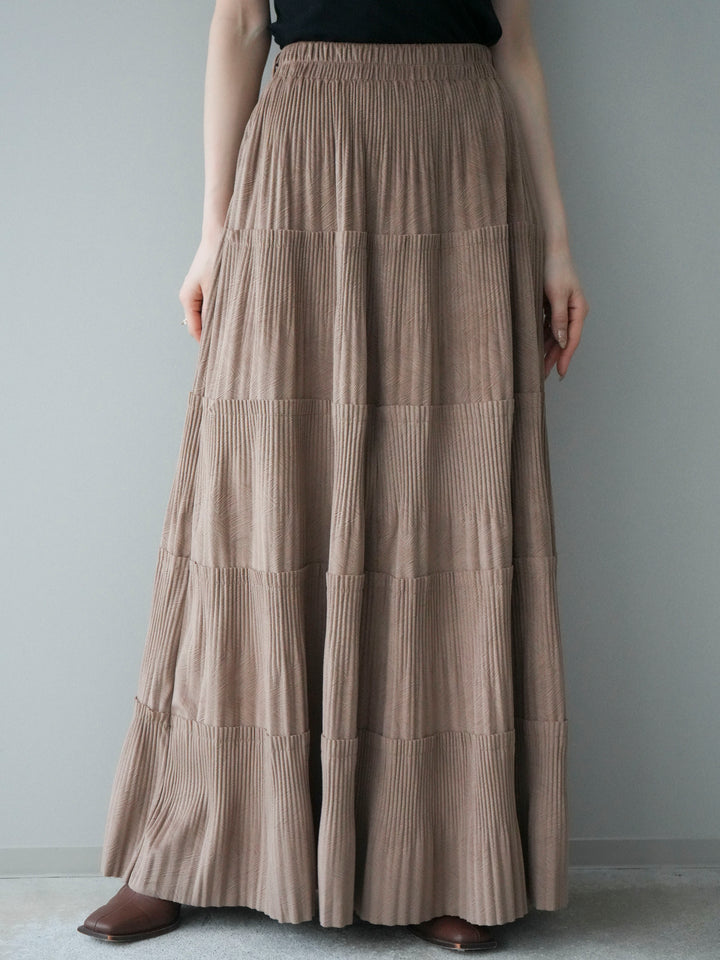 [予約]型押しスエードティアードプリーツスカート/beige