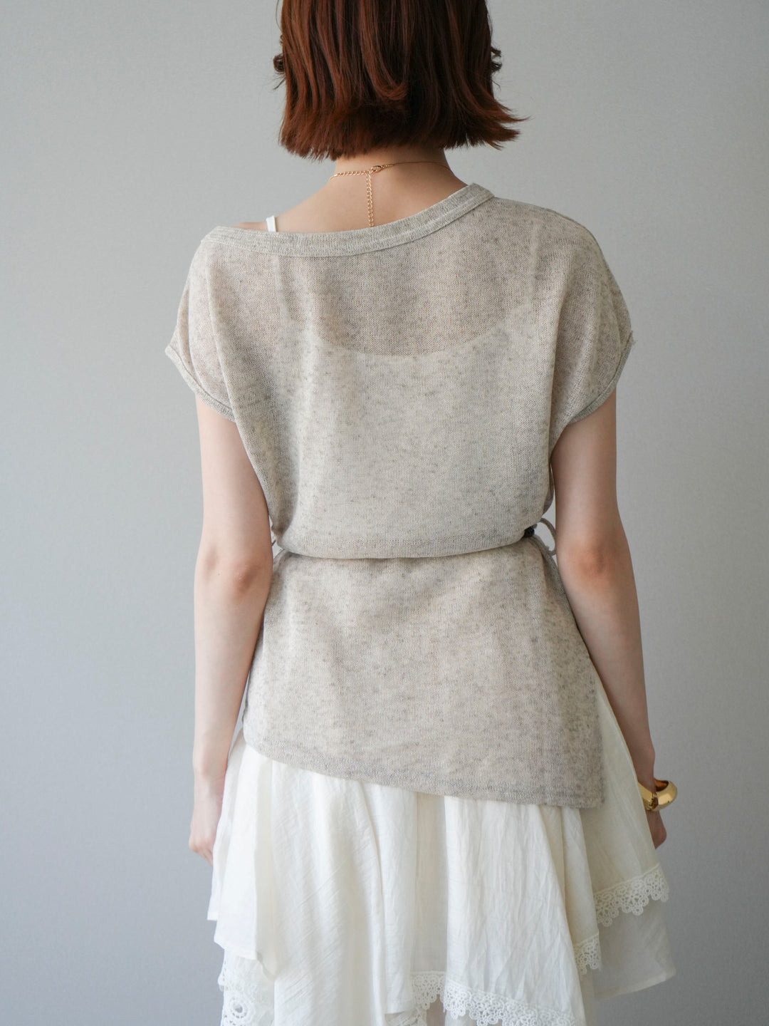 [予約]ベルト付アシメシアーニットトップス/beige