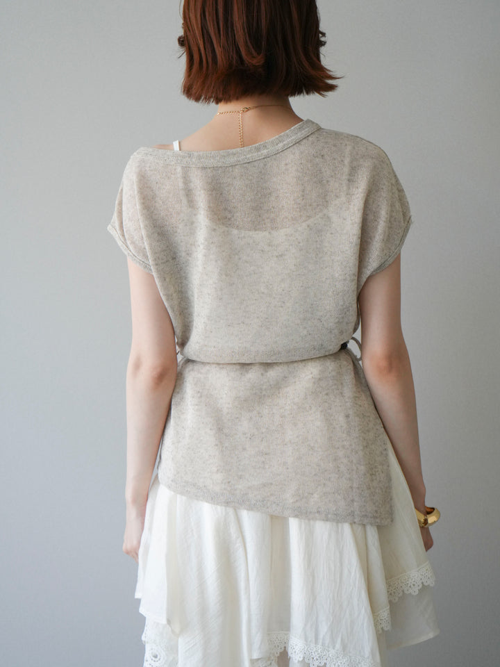 [予約]ベルト付アシメシアーニットトップス/beige