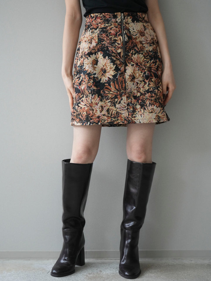 [予約]フロントZIPアソート柄ミニスカート/beigebigflower