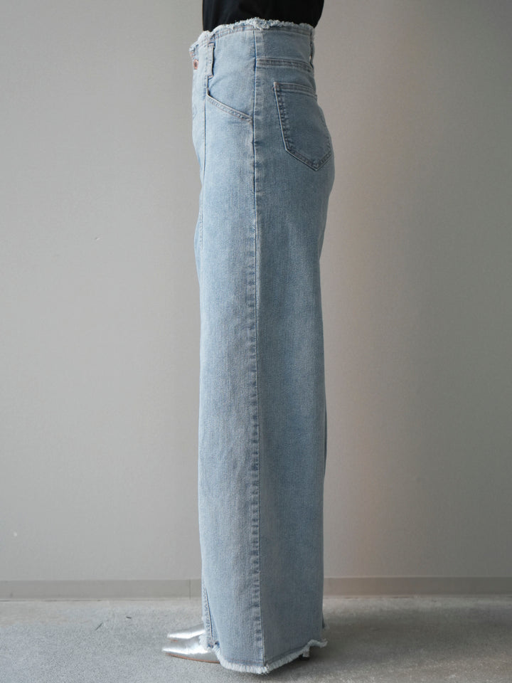 [予約]センターステッチストレッチカットオフデニムパンツ/bleach