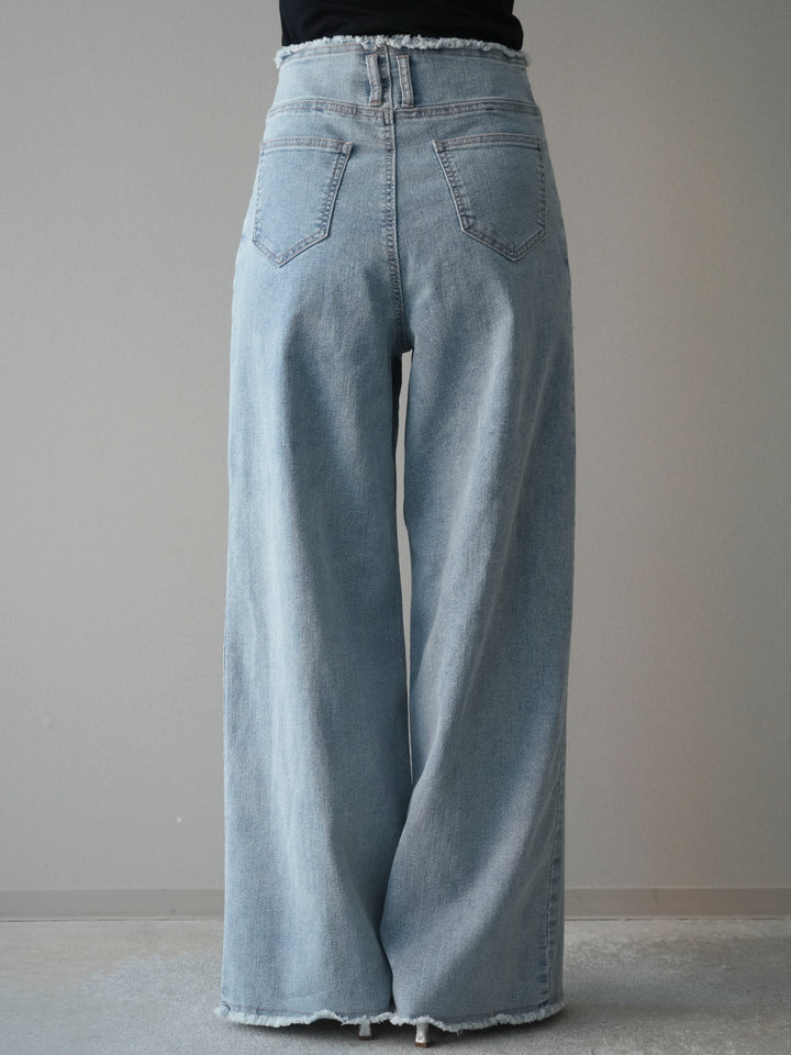 [予約]センターステッチストレッチカットオフデニムパンツ/bleach