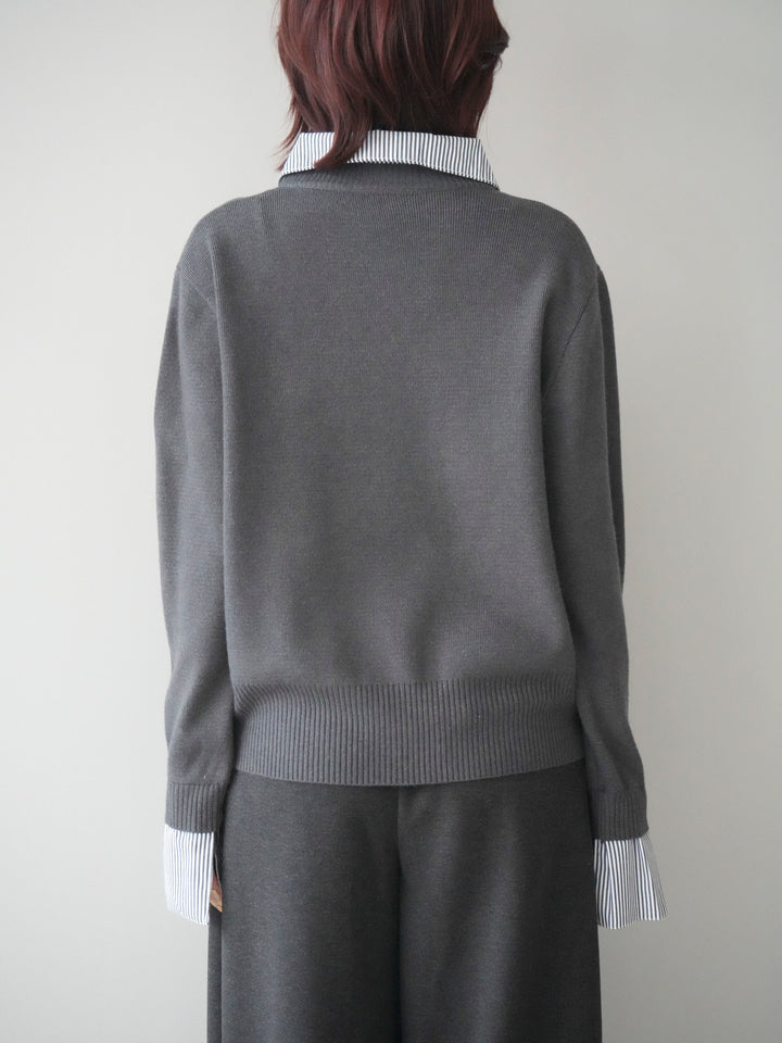 [予約]シャツドッキングデザイン裾ボタンニットプルオーバー/gray