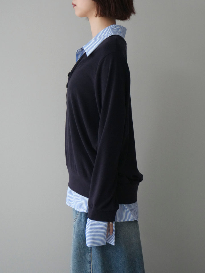 [予約]シャツレイヤードデザインカットプルオーバー/navy