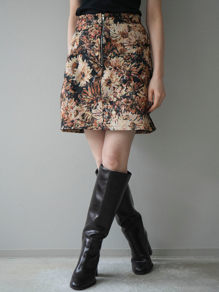 [予約]フロントZIPアソート柄ミニスカート/beigebigflower