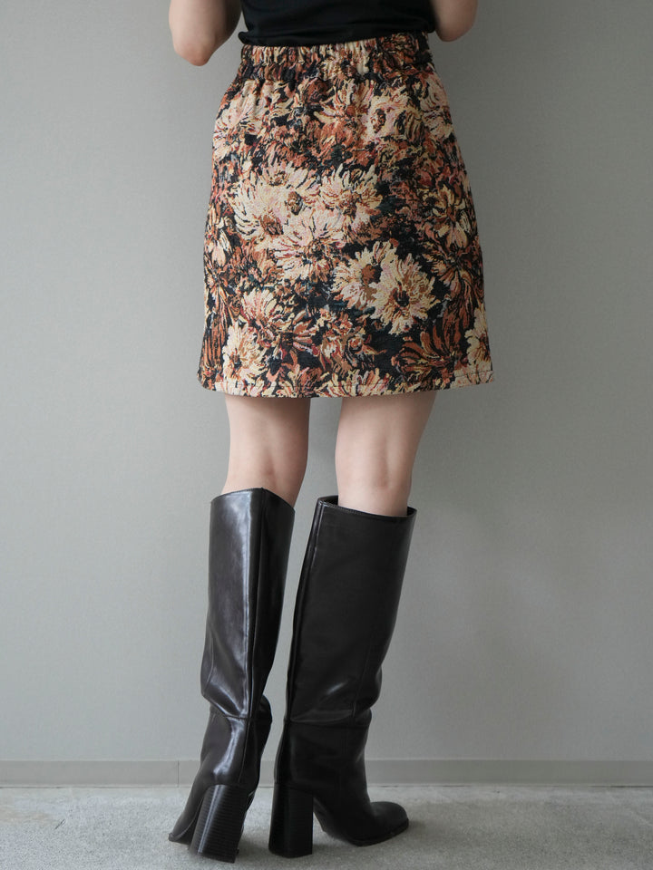 [予約]フロントZIPアソート柄ミニスカート/beigebigflower