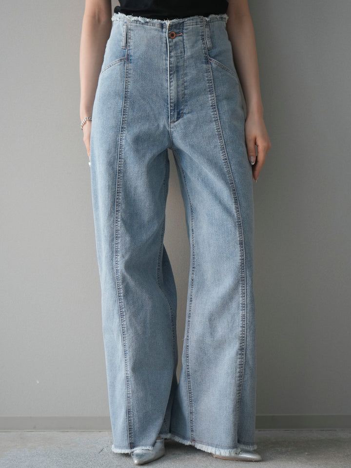 [予約]センターステッチストレッチカットオフデニムパンツ/bleach