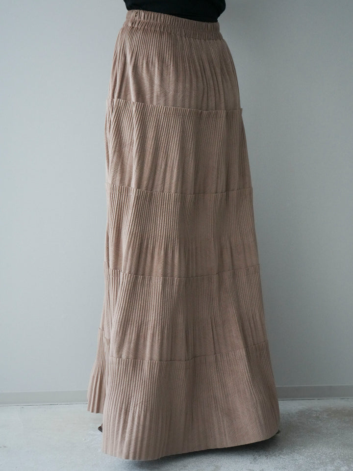 [予約]型押しスエードティアードプリーツスカート/beige