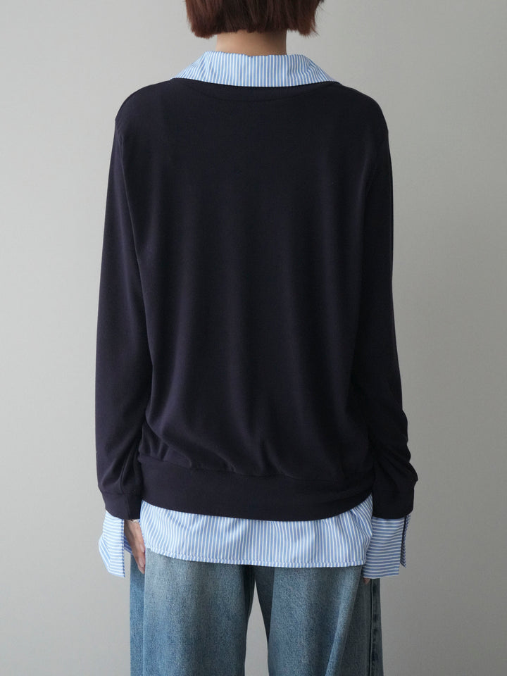 [予約]シャツレイヤードデザインカットプルオーバー/navy