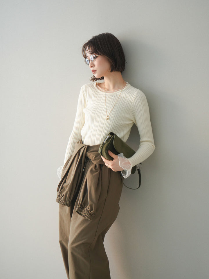 [予約]チュールレイヤードリブニットトップス/ivory