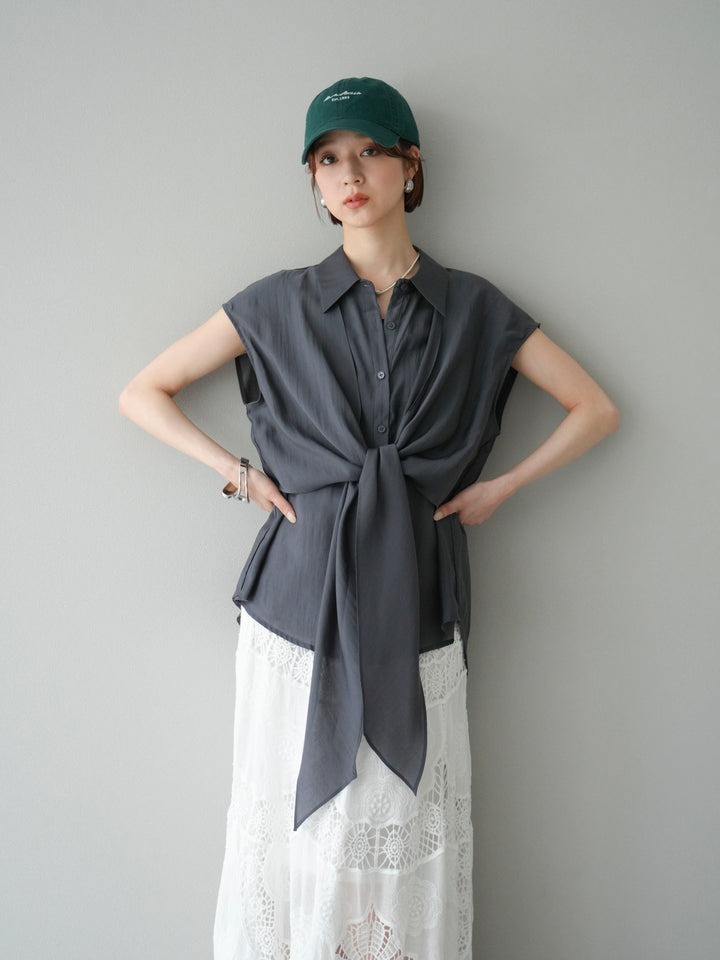 [予約]フロントタイシアーブラウス/チャコール