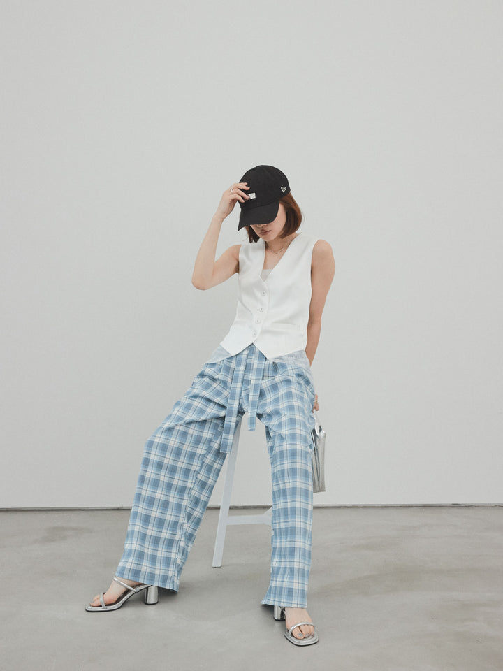 [予約]サテン×レース切替ベスト/ホワイト