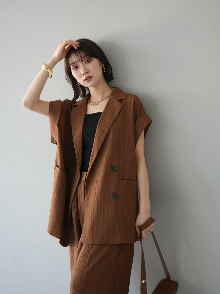 [SET]リネンライクノースリーブダブルジレ+リネンライクノースリーブダブルジレ(2set)