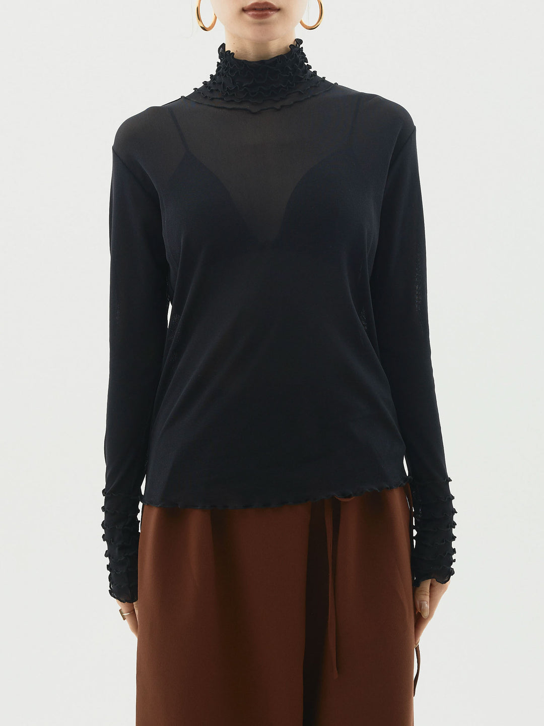 [予約]シアーフリルメロートップス/ブラック