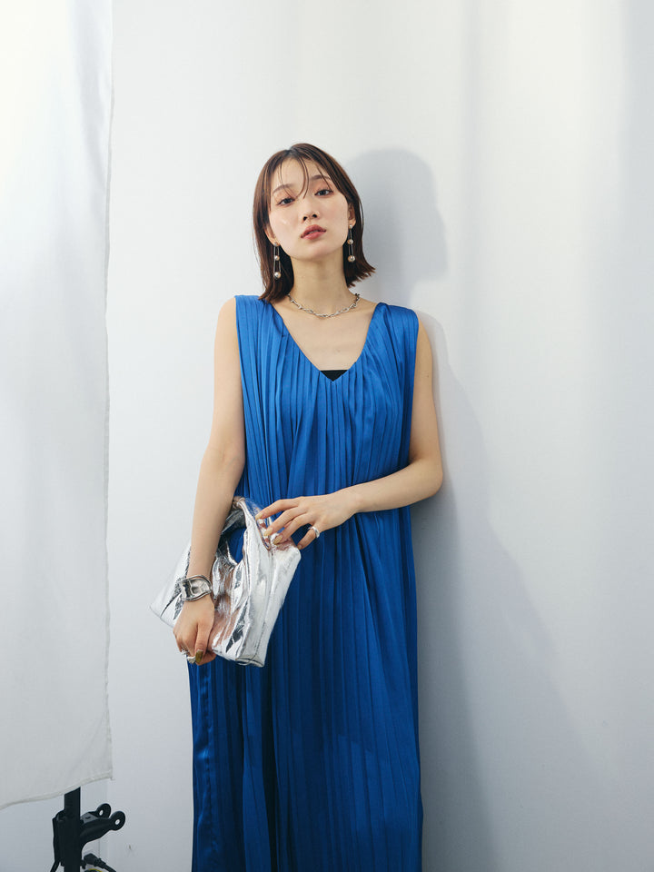 [SET] 緞面褶皺V領洋裝 + 緞面褶皺V領洋裝 (2set)